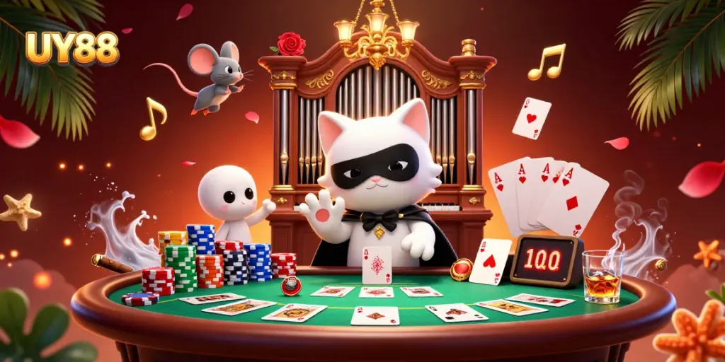 Experience UY88's vibrant casino atmosphere with engaging characters and rich gaming elements.
