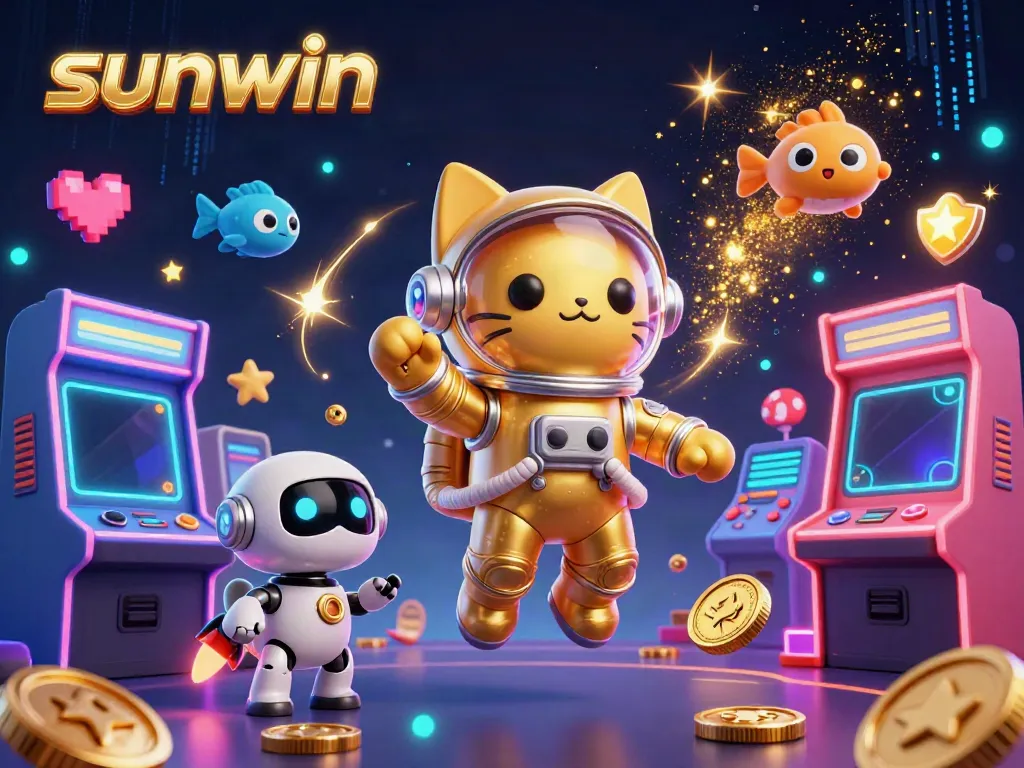 Experience thrilling adventures in Sunwin with astronauts and arcade games in a vibrant cosmic casino.