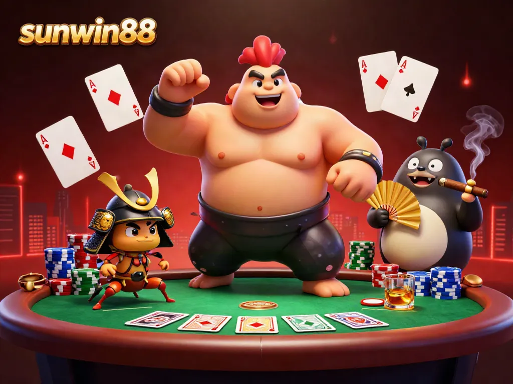 Engage in thrilling poker action with sunwin88 featuring colorful poker chips and game elements.