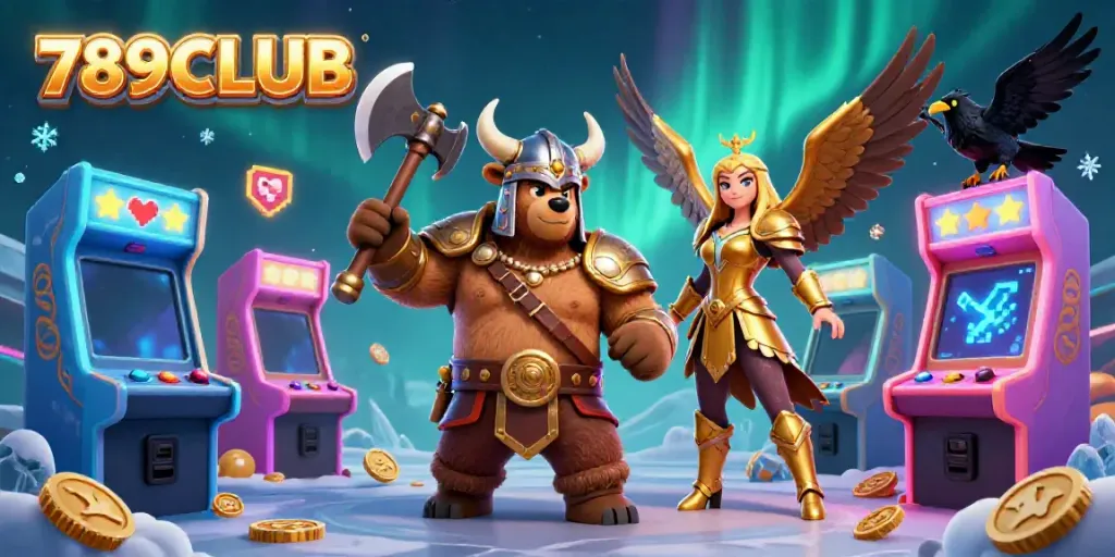Experience the thrilling arcade action of 789CLUB with vibrant characters and games in a dynamic casino setting.