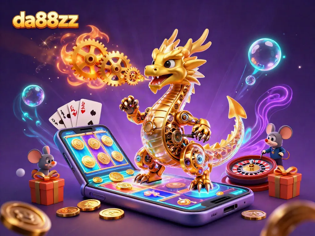 Experience thrilling gameplay with da88zz in a vibrant 3D casino scene featuring intricate characters and dynamic elements.