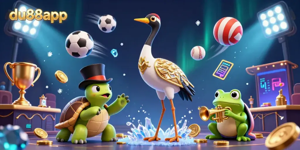 Experience thrilling sports betting action at du88app with dynamic characters and vibrant casino elements.