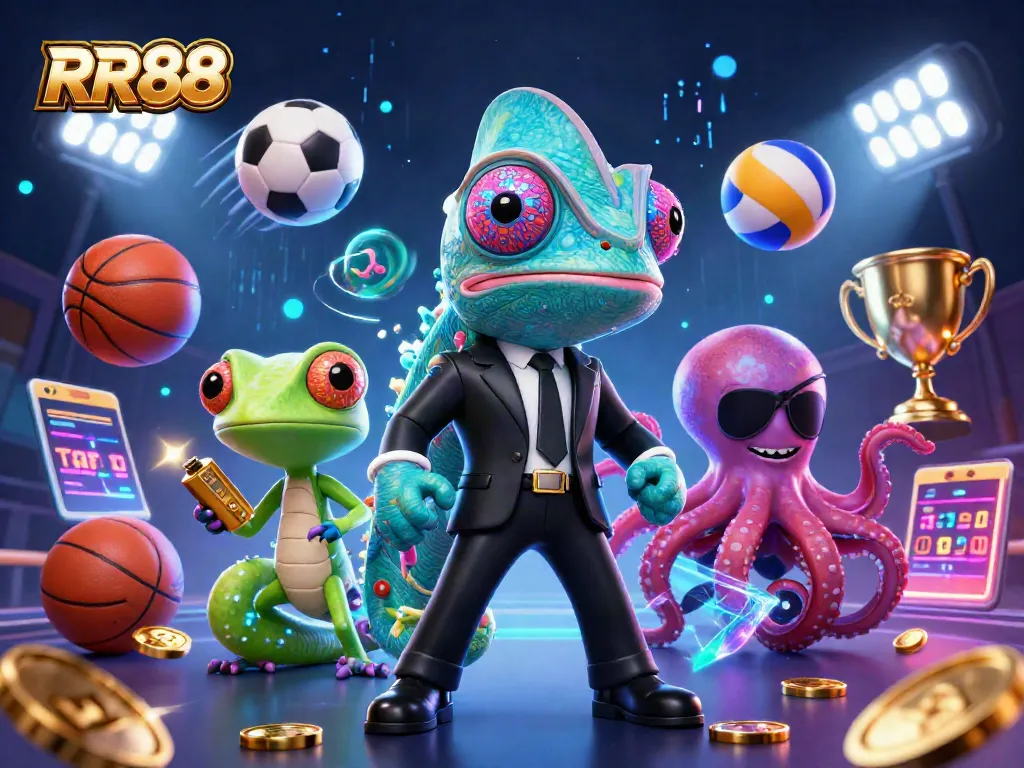 Experience thrilling games at RR88 with dynamic sports elements featuring a secret agent chameleon and golden gadgets.