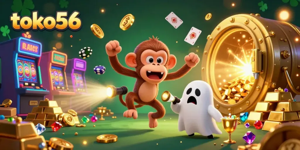 Experience thrilling gameplay with toko56's vibrant casino scene featuring a mischievous monkey!