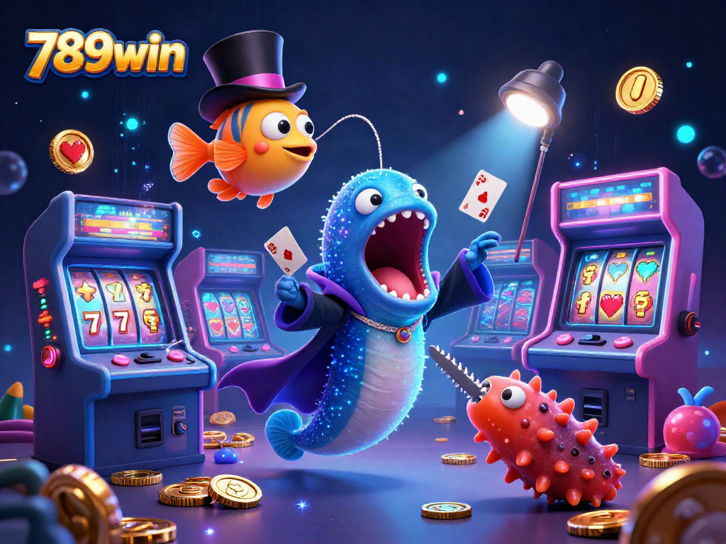 Engage with 789win's vibrant casino magic scene featuring dazzling creatures and slot elements.