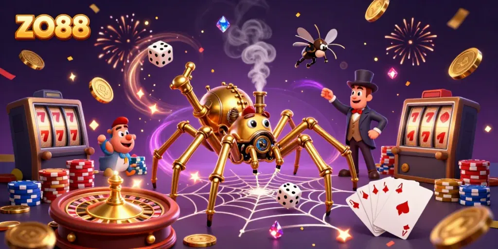 Experience the thrilling world of ZO88 online gaming with a steampunk twist in this dynamic 3D illustration.