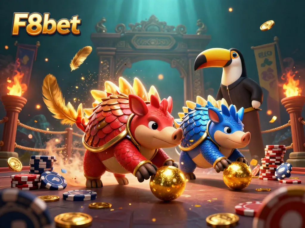 Experience thrilling gameplay with F8bet featuring rival pangolins in a dynamic casino scene.