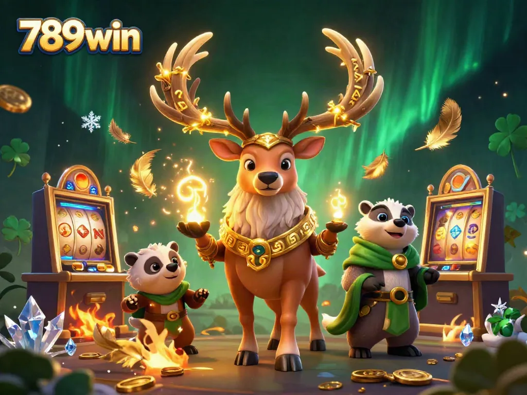 Experience 789win's exciting slots with vibrant characters and golden coins swirling in a dynamic illustration.