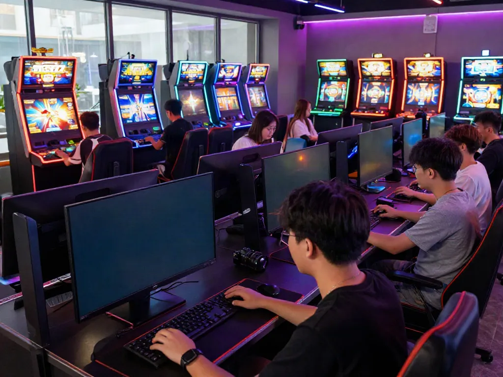 Engaged players enjoying SLOT777 gaming experience in a modern lounge environment.