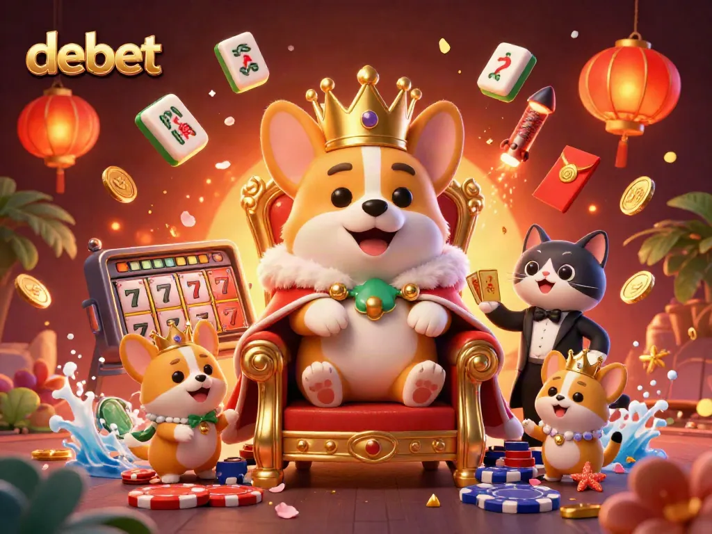 Enjoy thrilling slot action with debet as a royal corgi presides over the game scene.