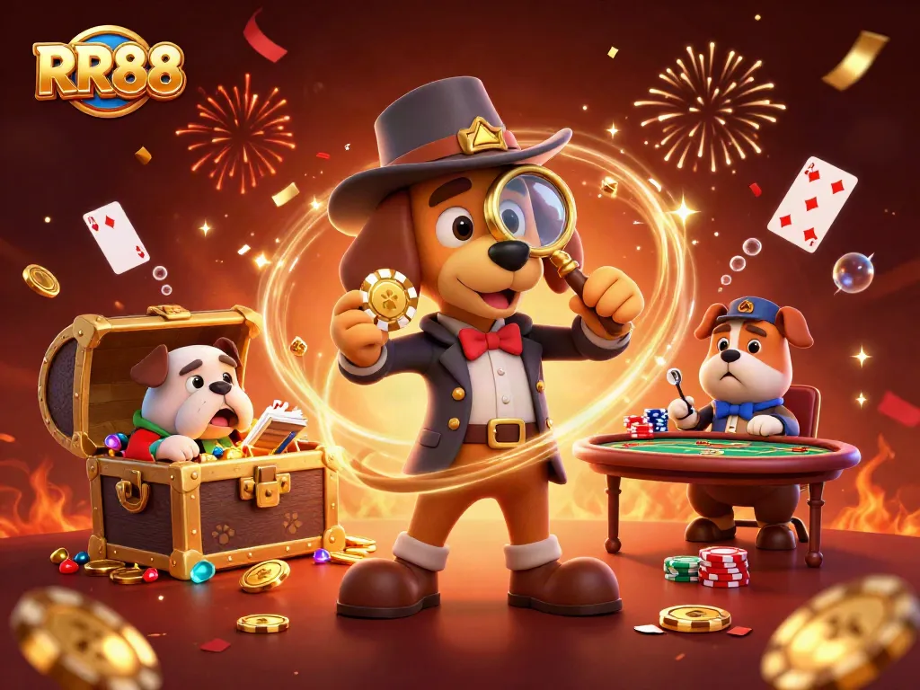 RR88 players uncover golden poker chips and treasure in an engaging casino adventure.