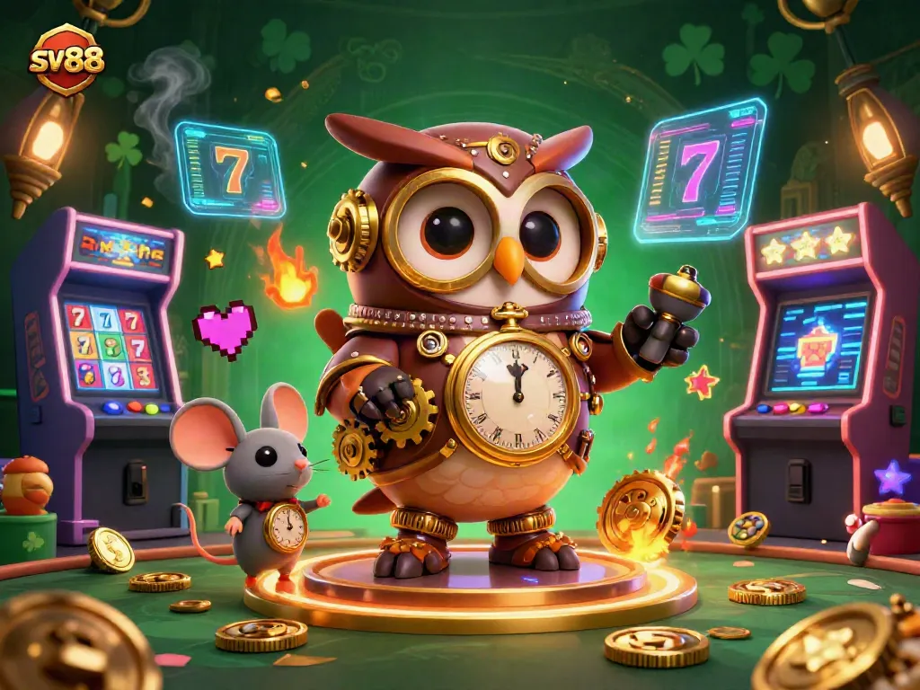 Experience winning strategies at sv88 with an exciting time-traveler casino illustration.