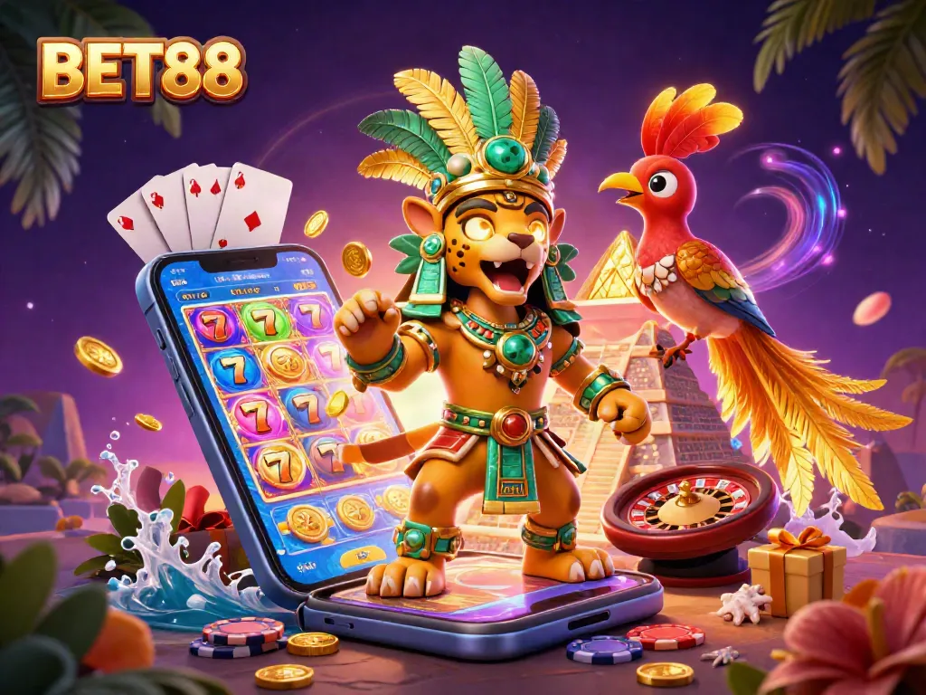 BET88 mang đến trải nghiệm hấp dẫn với các biểu tượng máy đánh bạc trong bối cảnh sòng bài ảo.