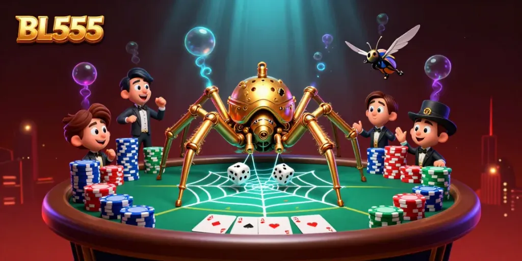 Catch winning stakes at BL555 with a vibrant steampunk casino scene illustrating the thrill of gambling.