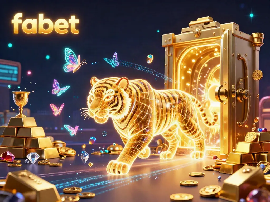 Experience fabet's vibrant casino universe filled with golden treasures and dynamic neon elements.