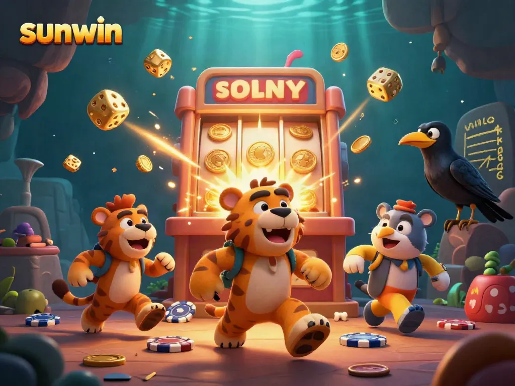 Experience the excitement of sunwin in this vibrant prehistoric casino scene filled with treasures and gaming fun.