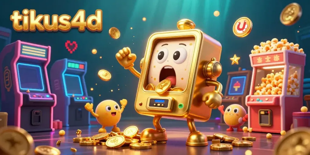 Menangkan jackpot di tikus4d dengan mesin slot kartun 3D yang mengeluarkan koin ke udara.