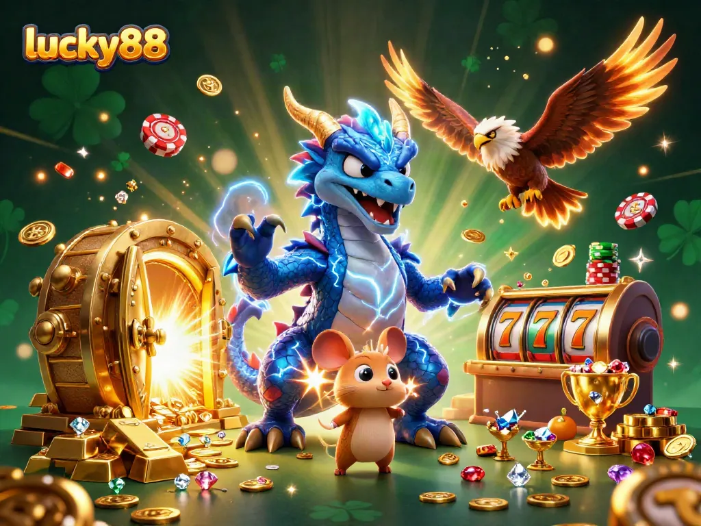 Experience thrilling gameplay at lucky88 with vibrant characters and casino treasures exploding into action!